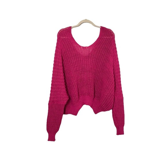 POL Chunky Knit Pink Sweater Double VNeck Dolman Balloon Sleeves Oversized Small - Picture 2 of 8